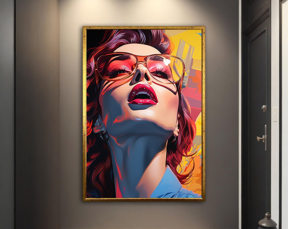 Colorful Pop Art Woman Portrait Red Sunglasses Vibrant Face Poster