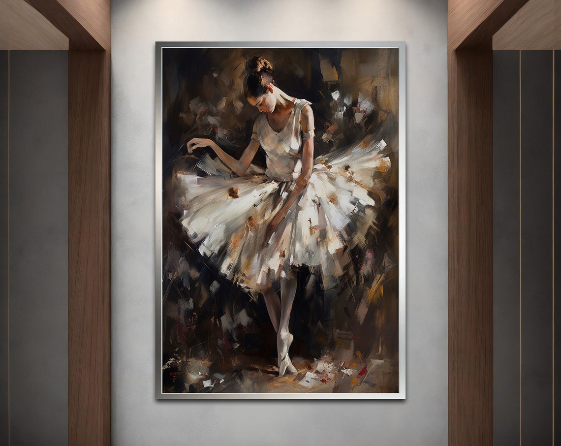 Ballerina White Tutu Looking Down Impressionist Dance Art Print