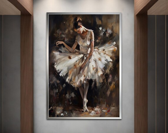 Ballerina White Tutu Looking Down Impressionist Dance Art Print