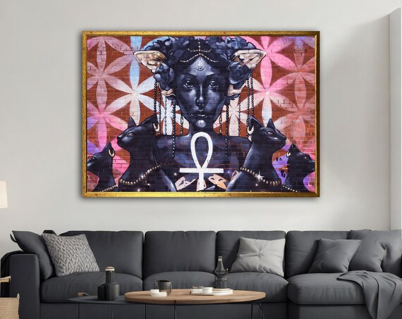 Graffiti Woman Black Cats Ankh Egyptian Street Art Pop Culture Poster
