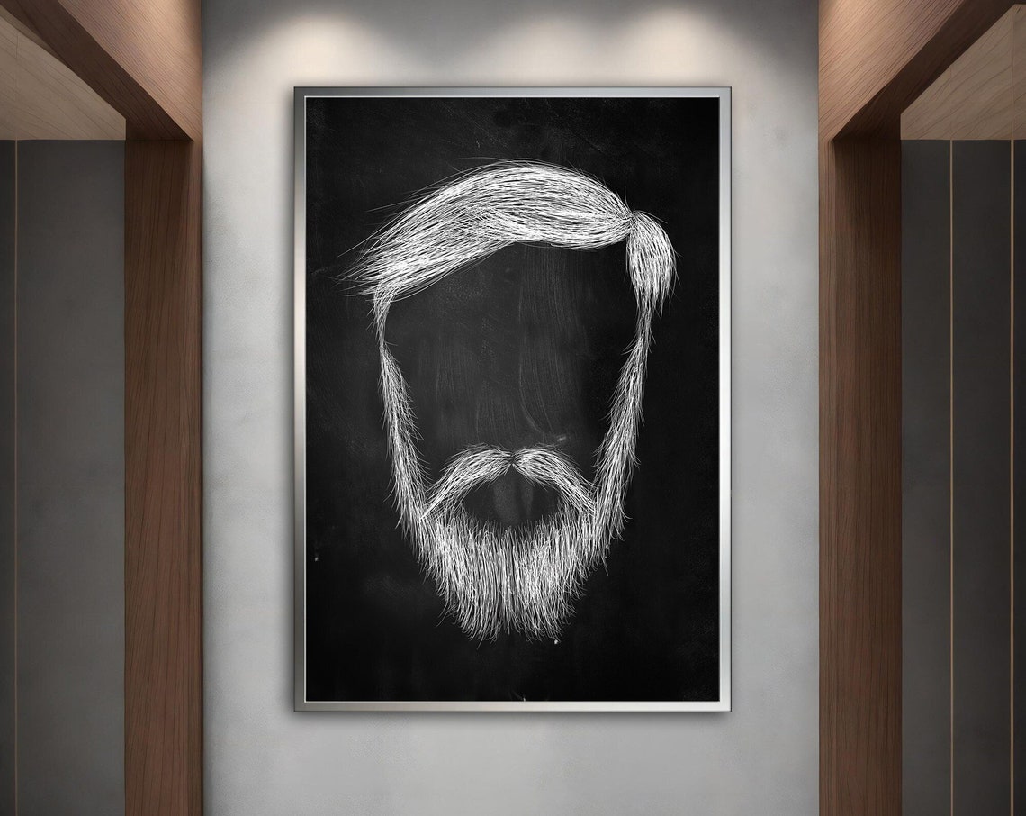Bearded Man Line Art Portrait Black White Sketch Face Wall Poster