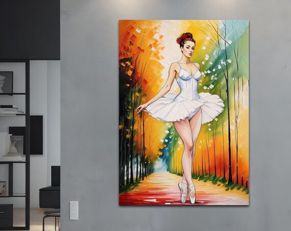 Ballerina En Pointe Autumn Forest Path Colorful Dance Art Print