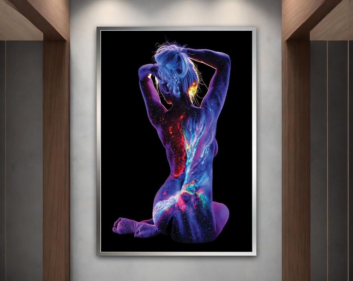 Galaxy Body Paint Woman Abstract Cosmic Figure Art Print Poster
