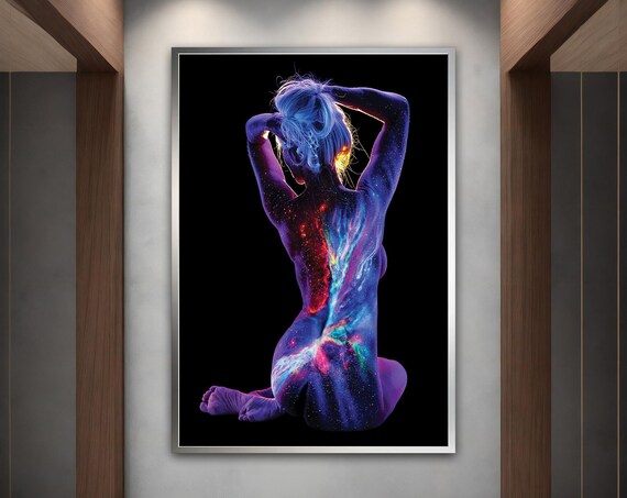 Galaxy Body Paint Woman Abstract Cosmic Figure Art Print Poster