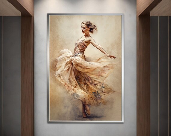 Lyrical Dancer Flowing Cream Dress Soft Watercolor Art Print Poster