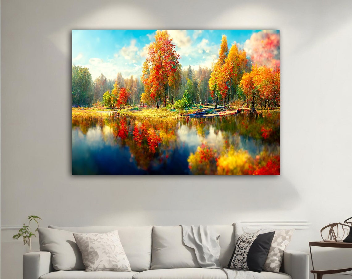 Autumn Lake Fall Foliage Mirror Reflection Colorful Landscape Poster