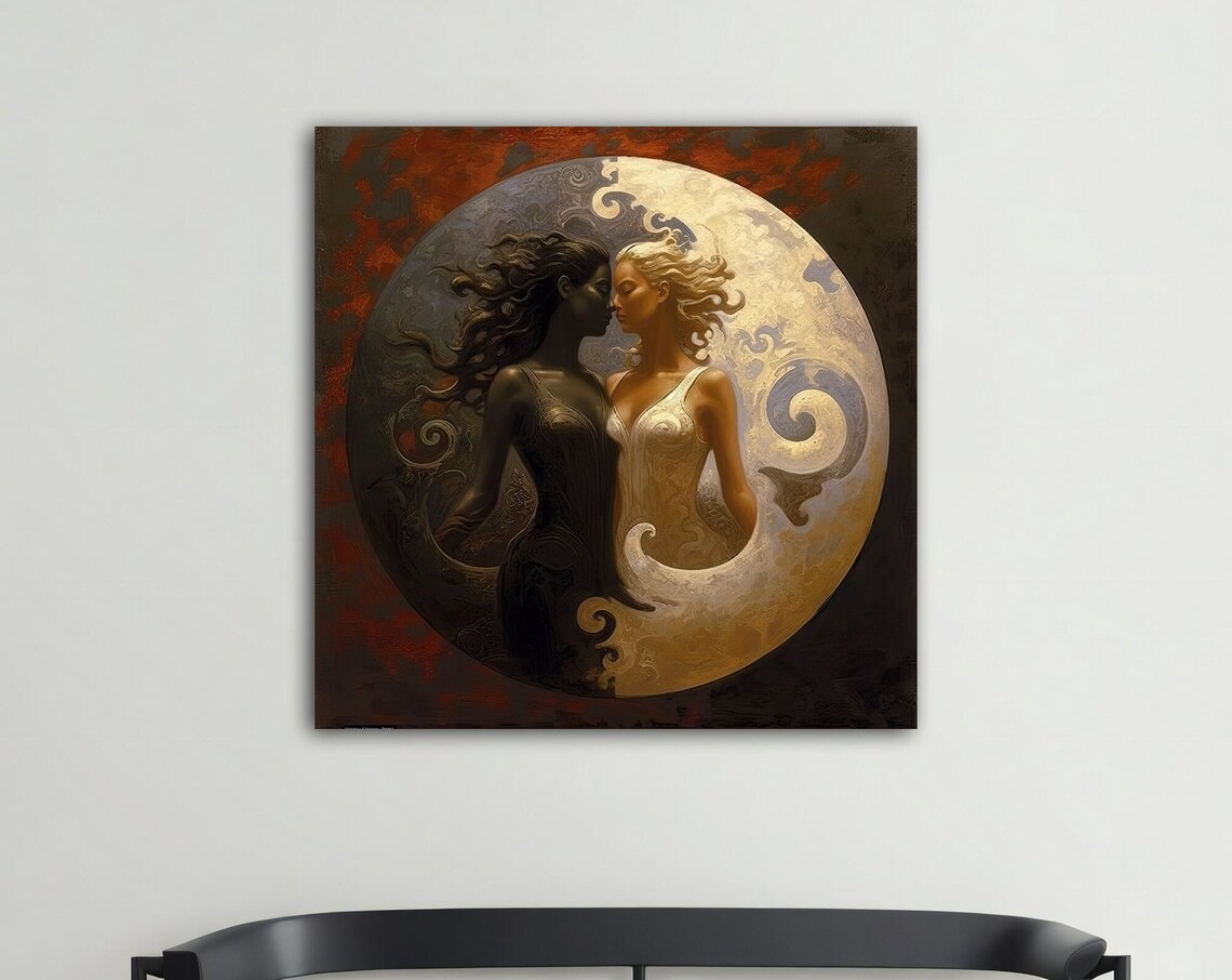 Yin Yang Woman Modern Wall Art Black And White Woman Modern Print Yin Yang Woman Painting Harmony Of Good And Evil