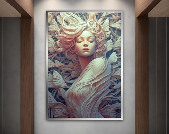 Ivory Shell Hair Sculpture Woman 3D Relief Serene Modern Art Poster