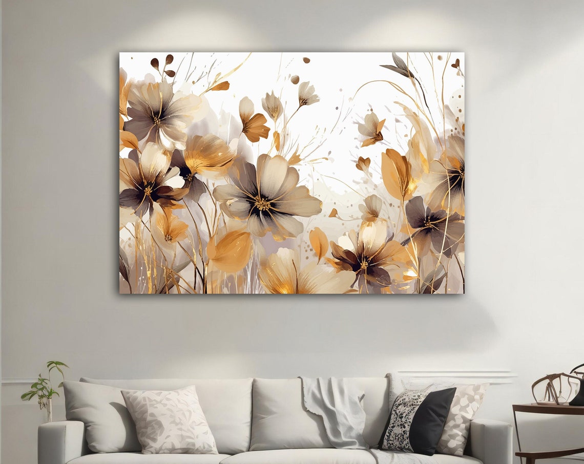 Gold Flowers Modern Gold Flower Abstract Wall Art Gold Flower Poster Gold Flower Gold Flower Wall Art Flower Painting