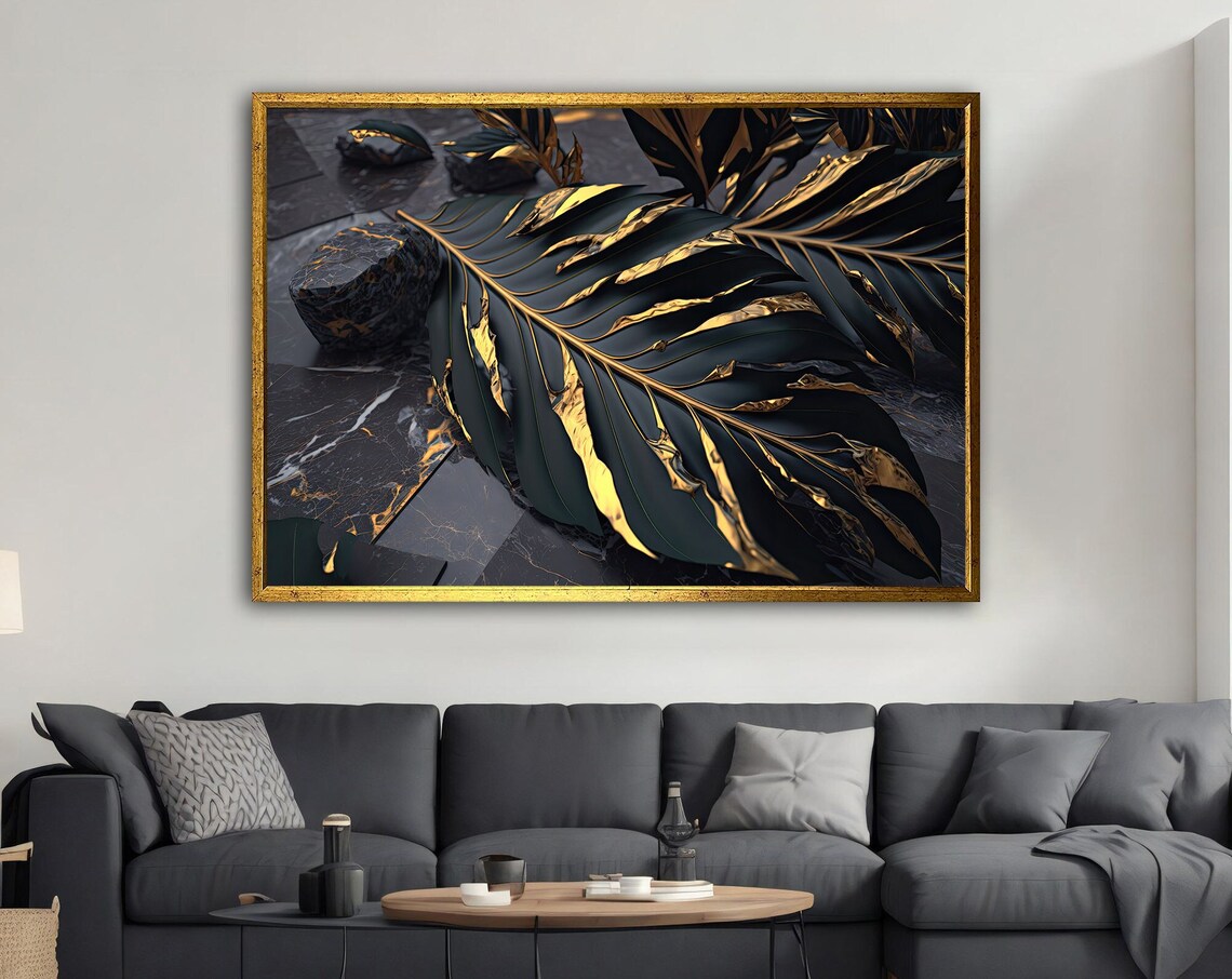 Black And Gold Leaf Modern Abstract Poster