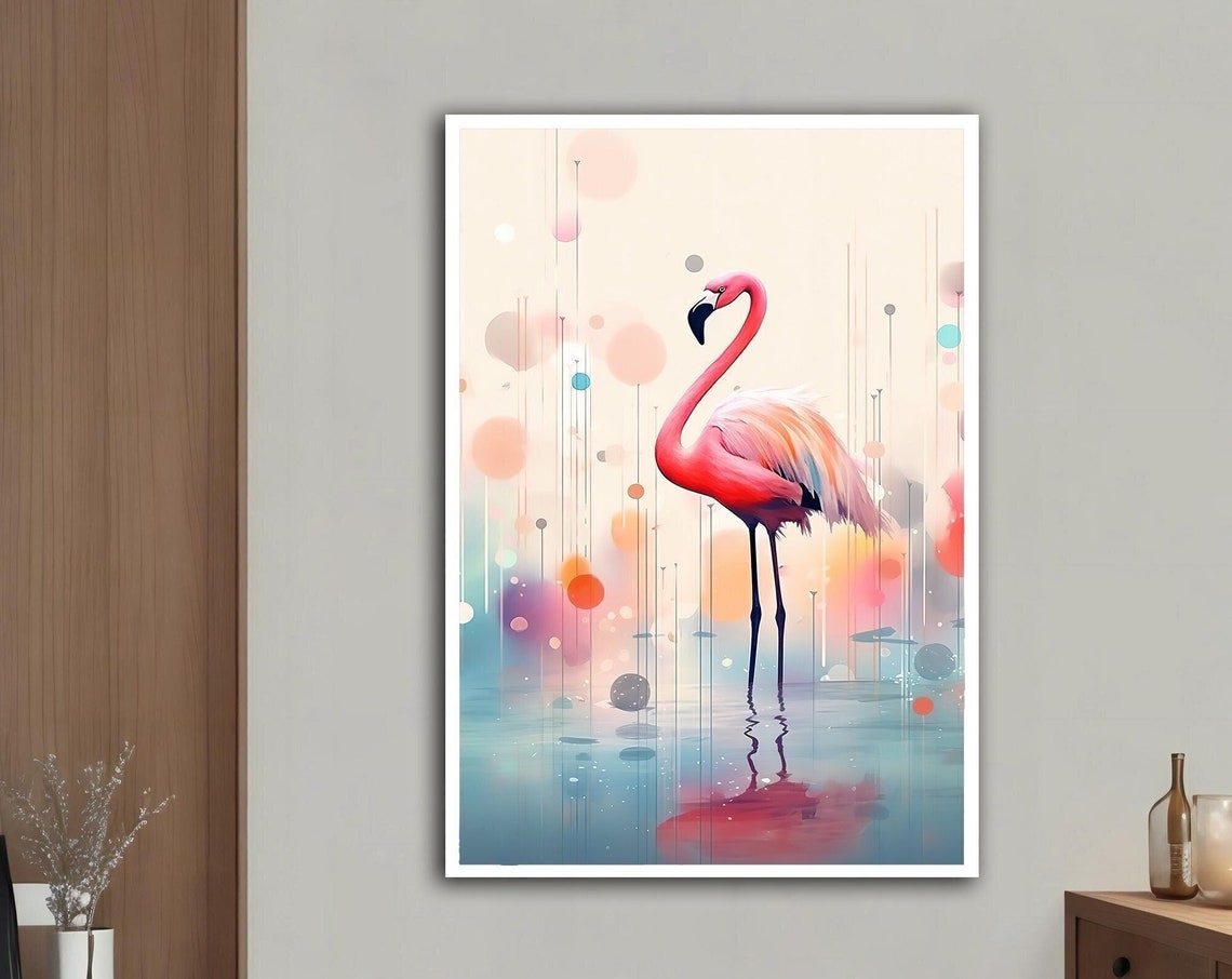 Pink Flamingo Pastel Dreamy Water Reflection Wall Art Poster