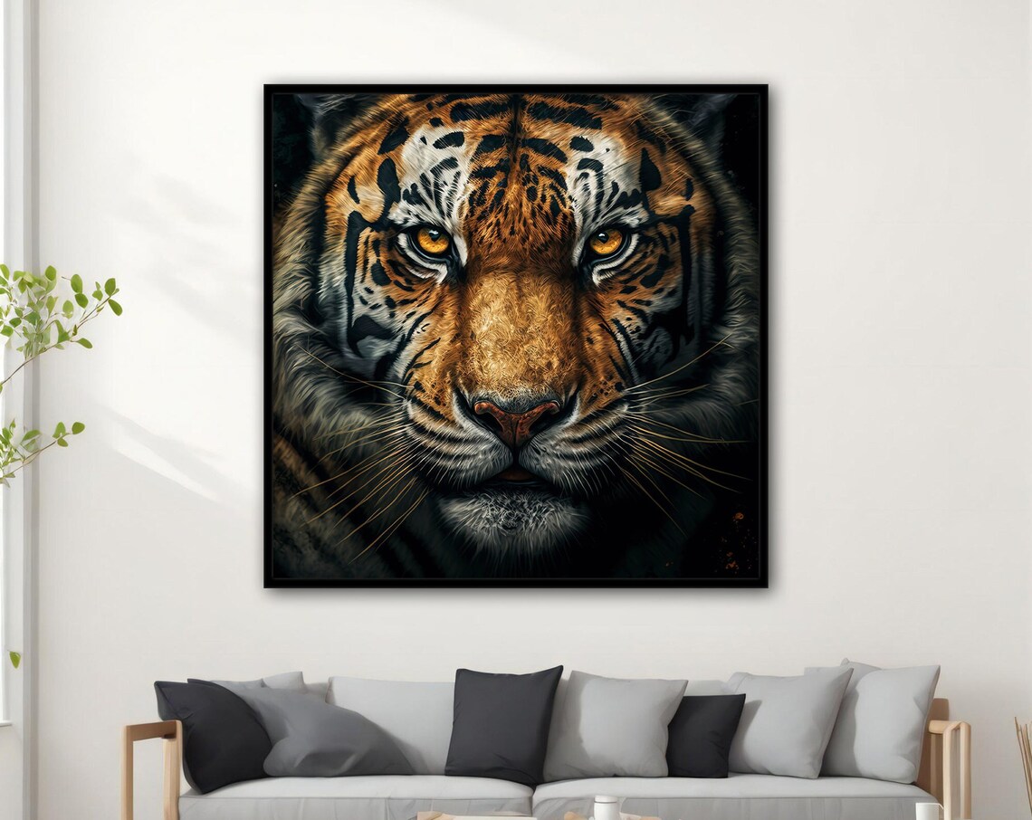 Realistic Tiger Face Close Up With Intense Amber Eyes Art Poster