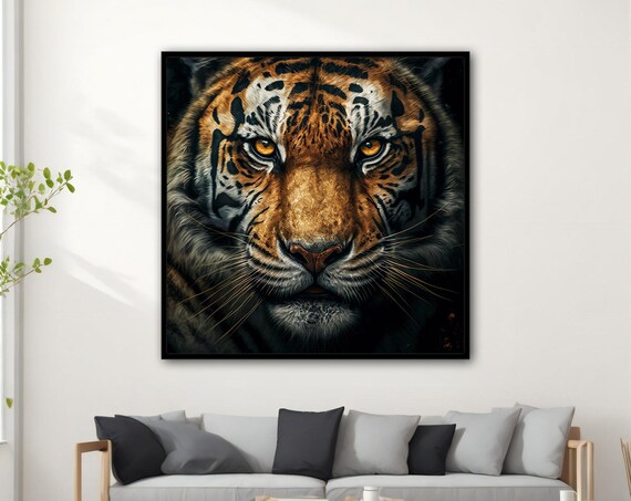 Realistic Tiger Face Close Up With Intense Amber Eyes Art Poster