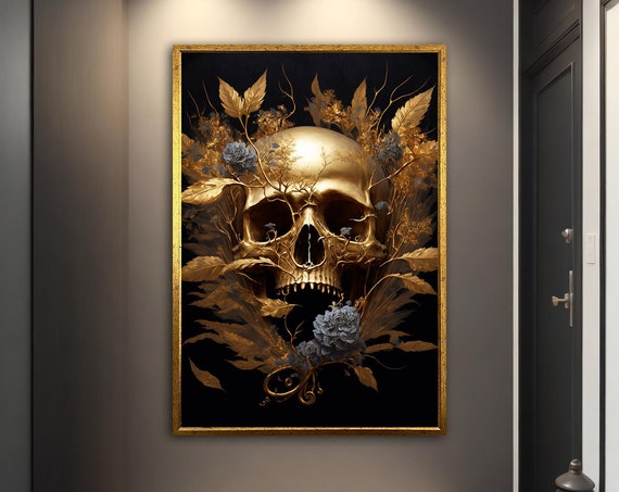 Gold Skull Modern Wall Art Skull Wall Art Skull Skull Print Skull Wall Decor Skull Poster Skull Framed