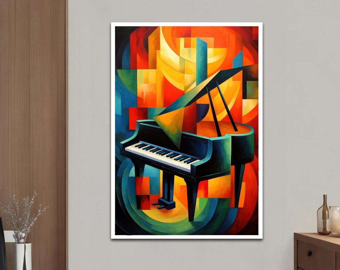 Grand Piano Geometric Cubist Colorful Music Instrument Art Poster