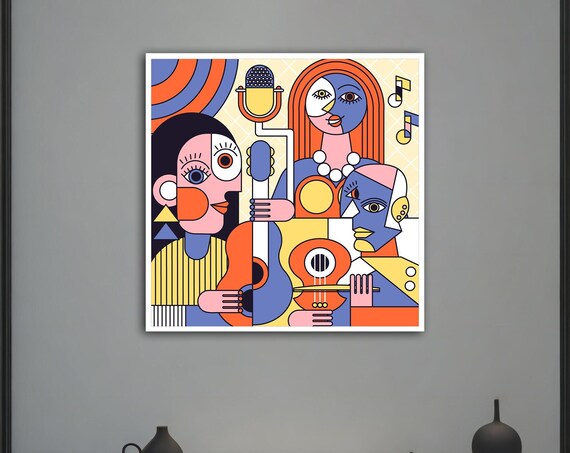 Woman And Instruments Music Wall Art Print