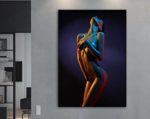 Neon Lit Female Figure Bodypaint Art Photography Print Poster