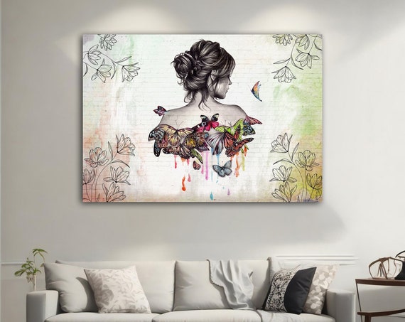Woman And Butterfly Modern Wall Art Modern Woman Print Modern Woman Woman Wall Decor Woman Wall Art