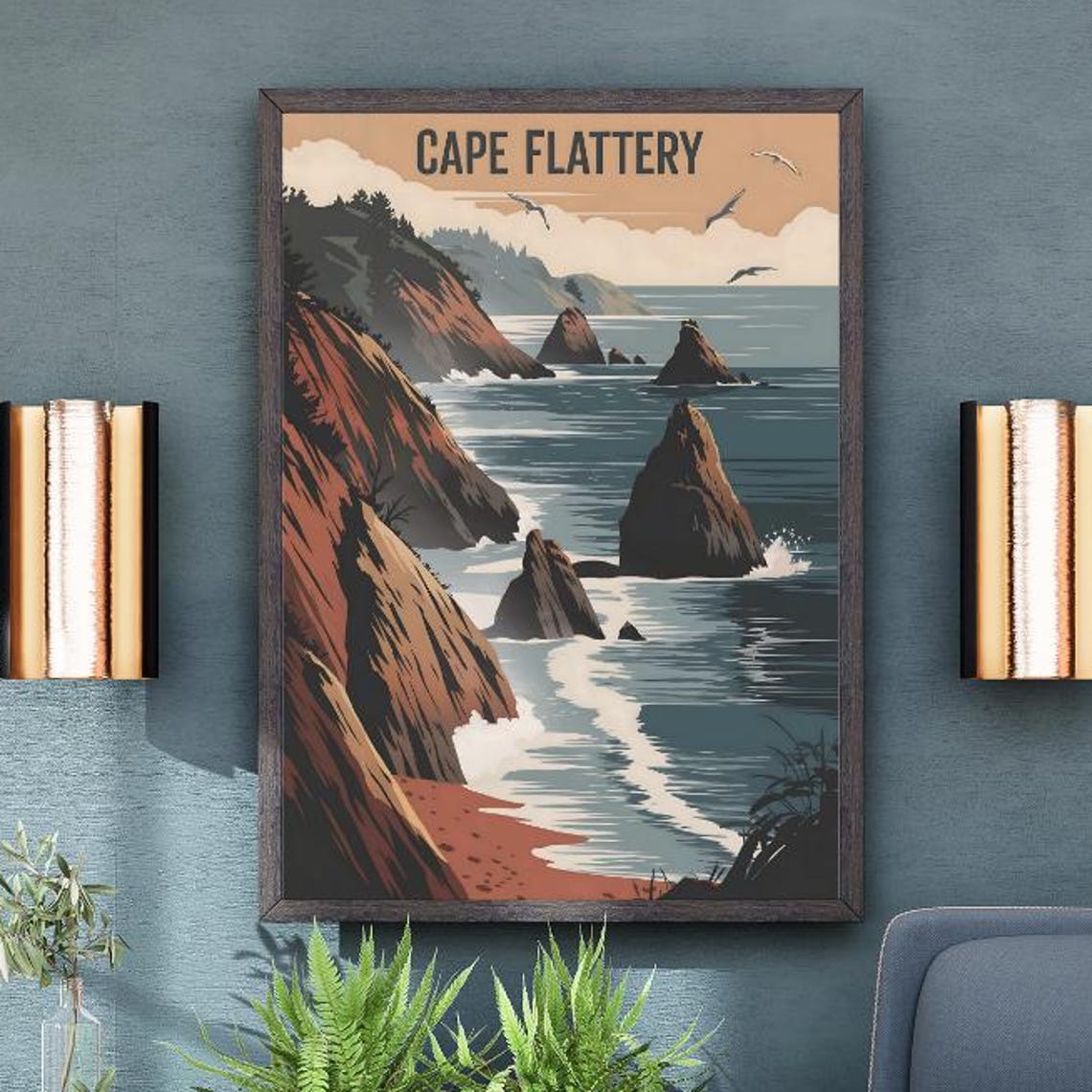 Cape Flattery Dramatic Sea Stacks Coast Vintage Travel Poster