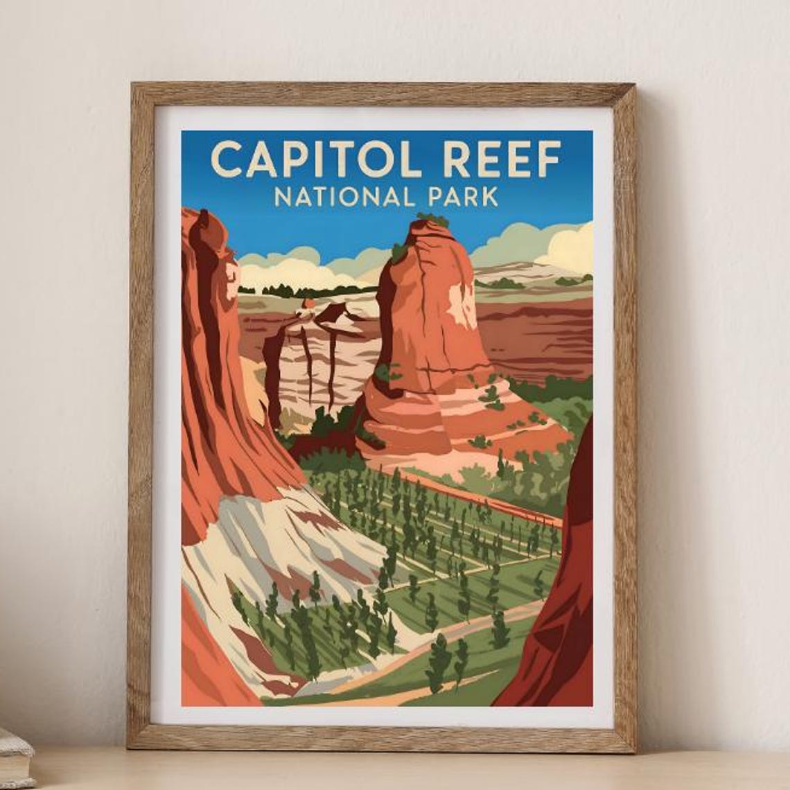 Capitol Reef National Park Red Rock Spires Vintage Travel Poster