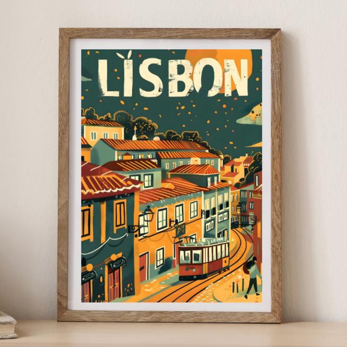 Lisbon Tram Vintage Travel Poster, Portugal