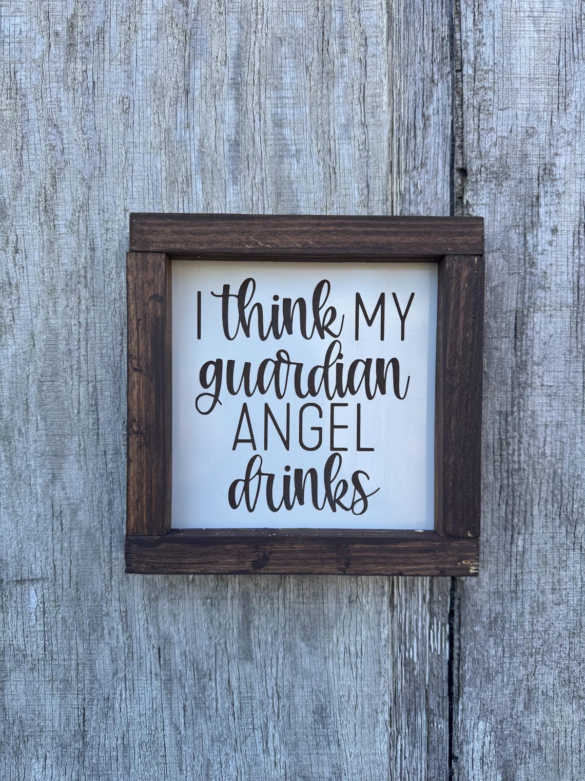 I Think My Guardian Angel Drinks Funny Rustic Farmhouse Sign Poster