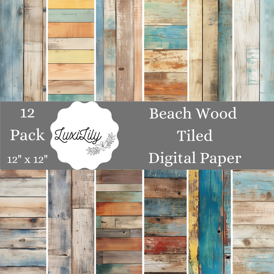 Beach Wood Weathered Blue Planks Rustic Coastal Texture Wall Art