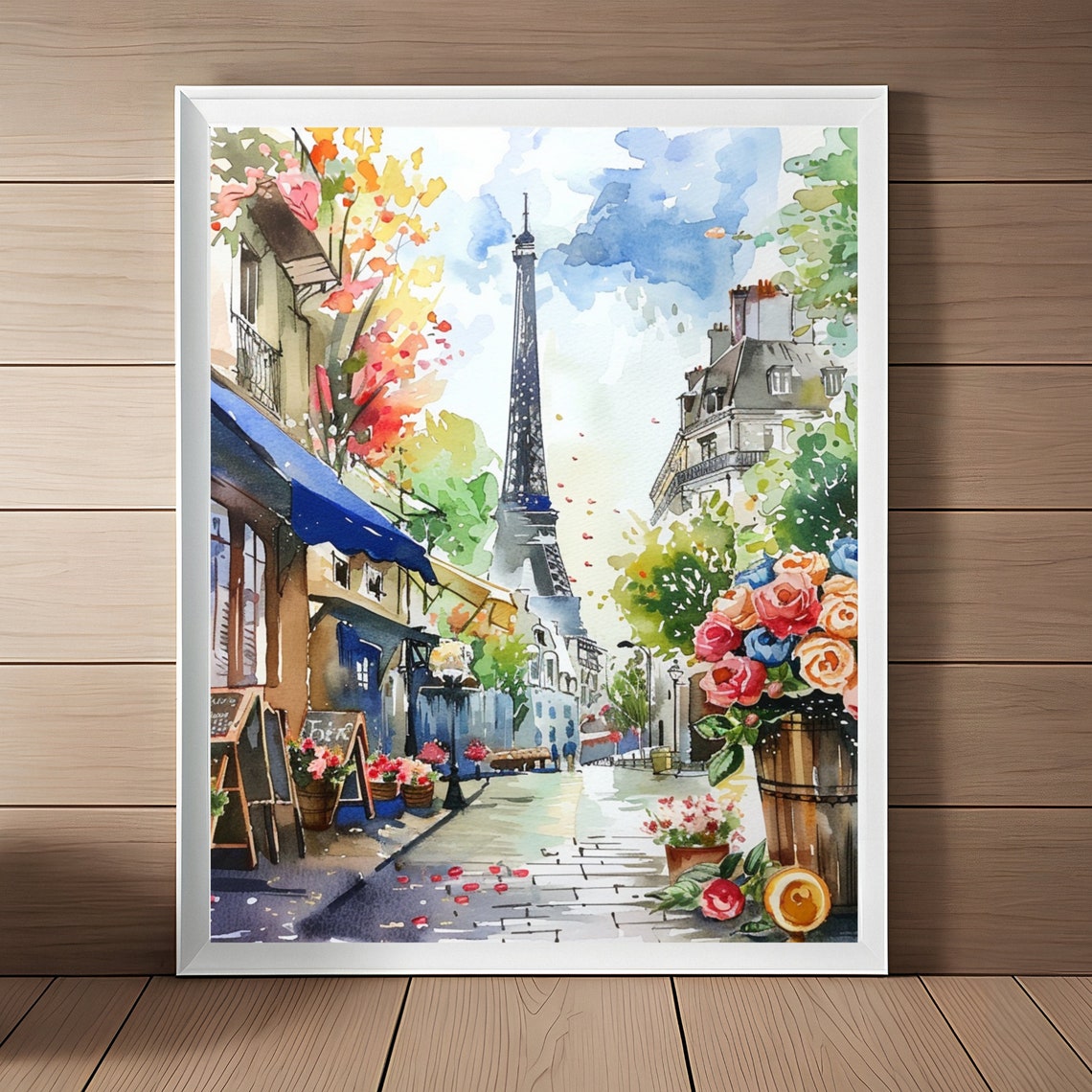 Paris Painting Parisian Street Watercolor Art Print Eiffel Tower Scene Spring France Cityscape Wall Art France Travel Art