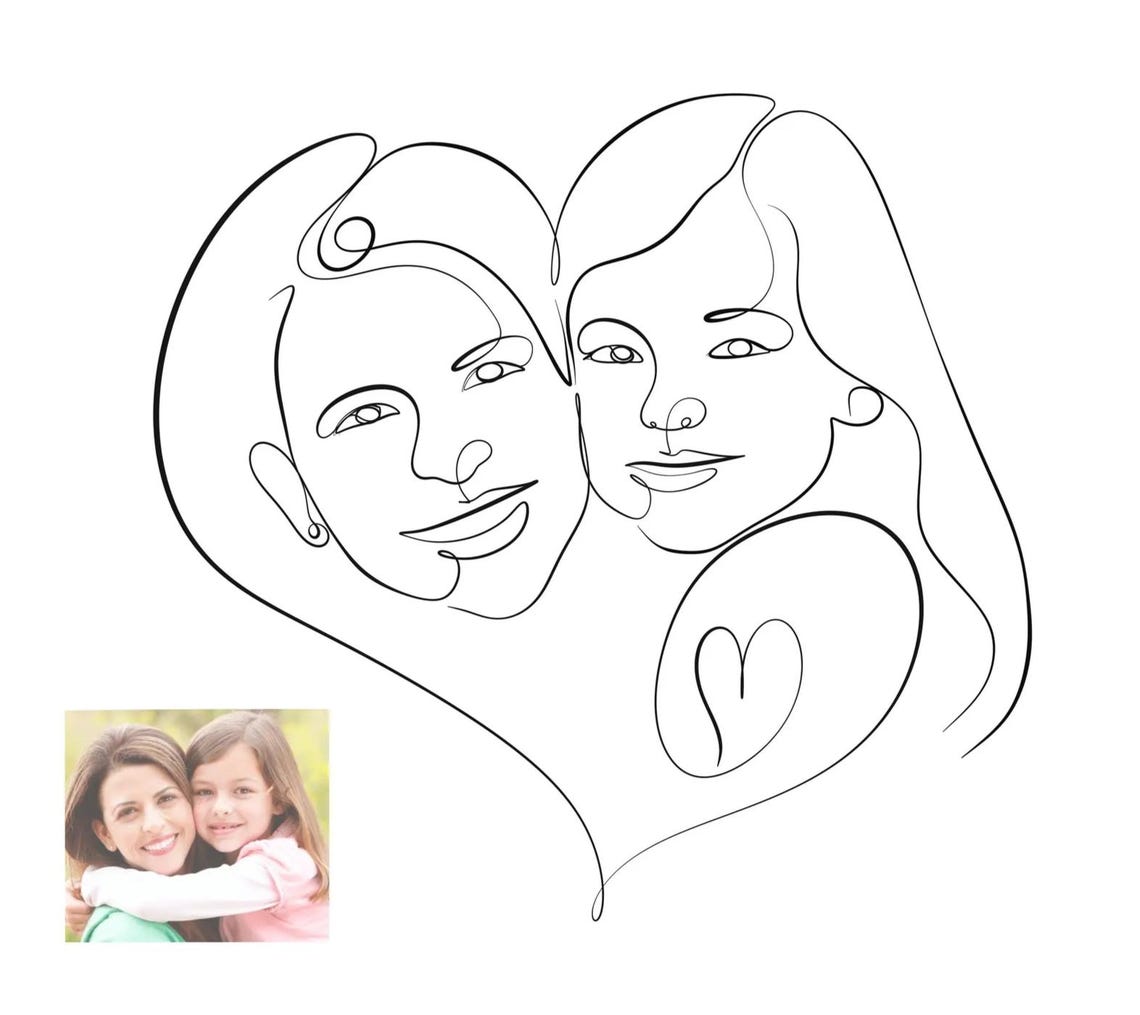 Custom Line Art Portrait, Minimalist Mom And Baby - Image 2
