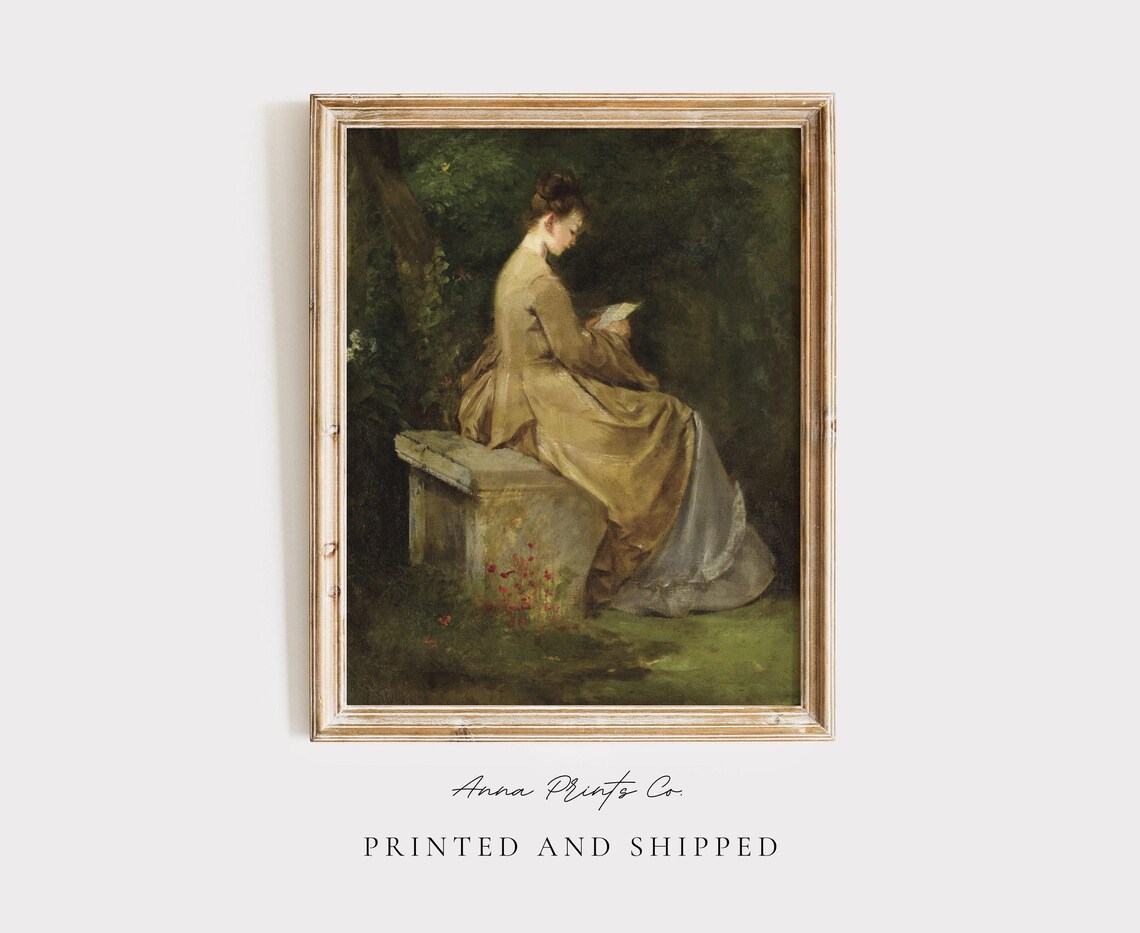 Young Woman Reading Victorian Portrait, Vintage Art Print
