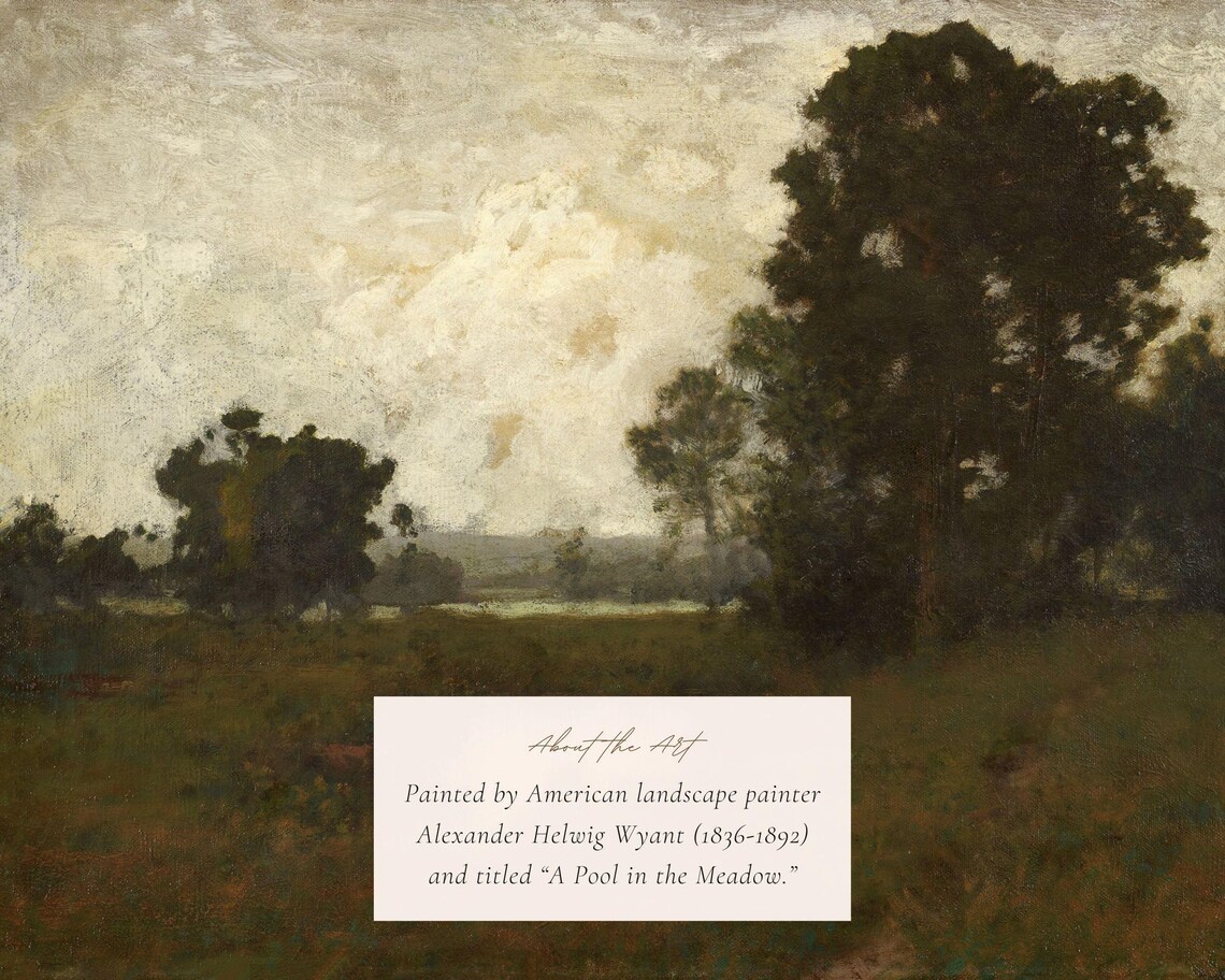 Vintage Moody Green Landscape Painting Art Print - Image 2