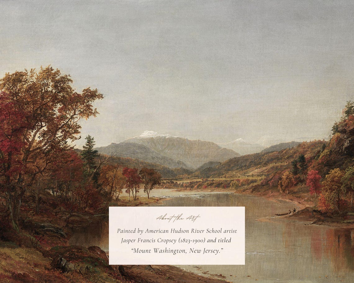 Autumn River Valley With Distant Mountains Vintage Landscape Art Print - Image 2