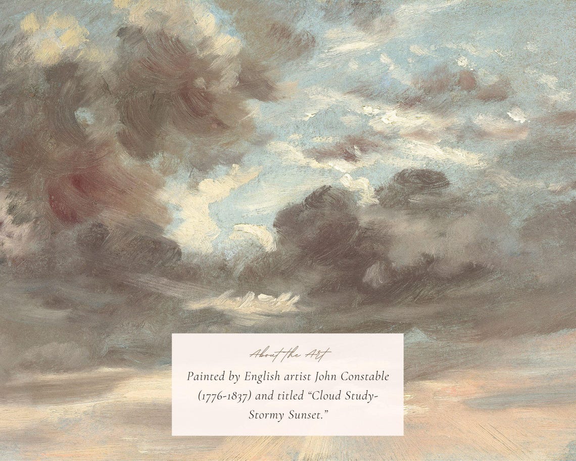 Antique Cloud Study Painting Vintage Sunset Sky Dramatic Clouds Poster - Image 2