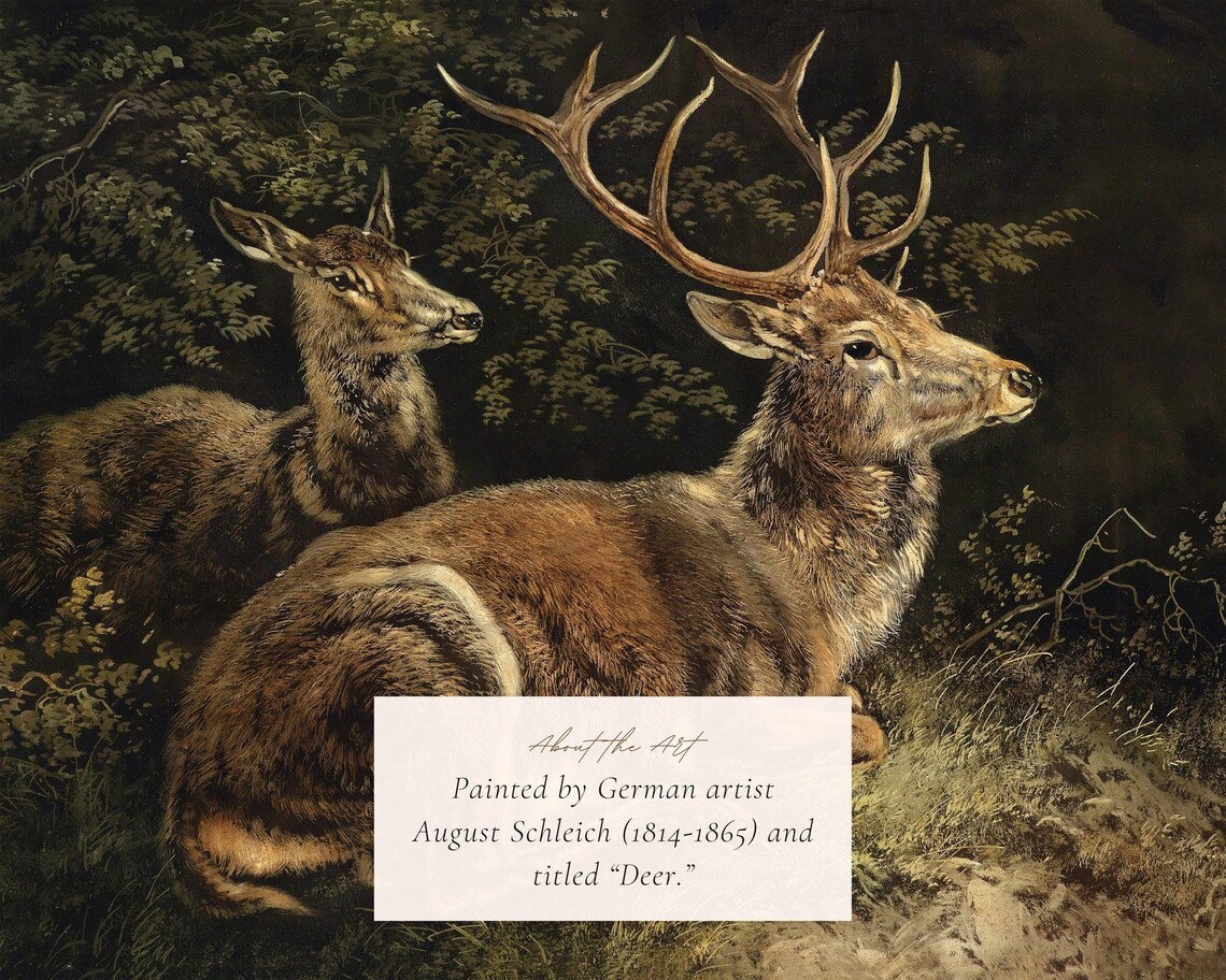 Antique Deer Painting, Rustic Vintage Wall Art Print - Image 2