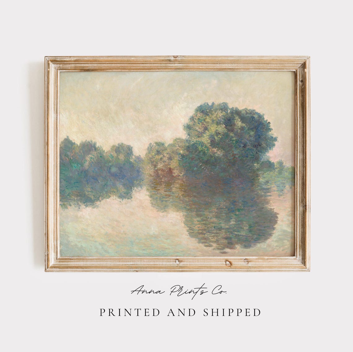 Impressionist River Landscape Oil Painting Print Tree Reflections Art