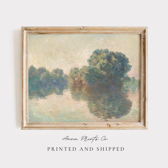 Mailed Gicle Print Claude Monet River Landscape Painting Antique Impressioinst Artwork Cottage Farmhouse Decor Vintage Fine Art