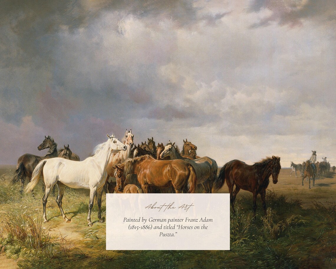 Horses in the Grassland, Vintage Landscape Art Print - Image 2