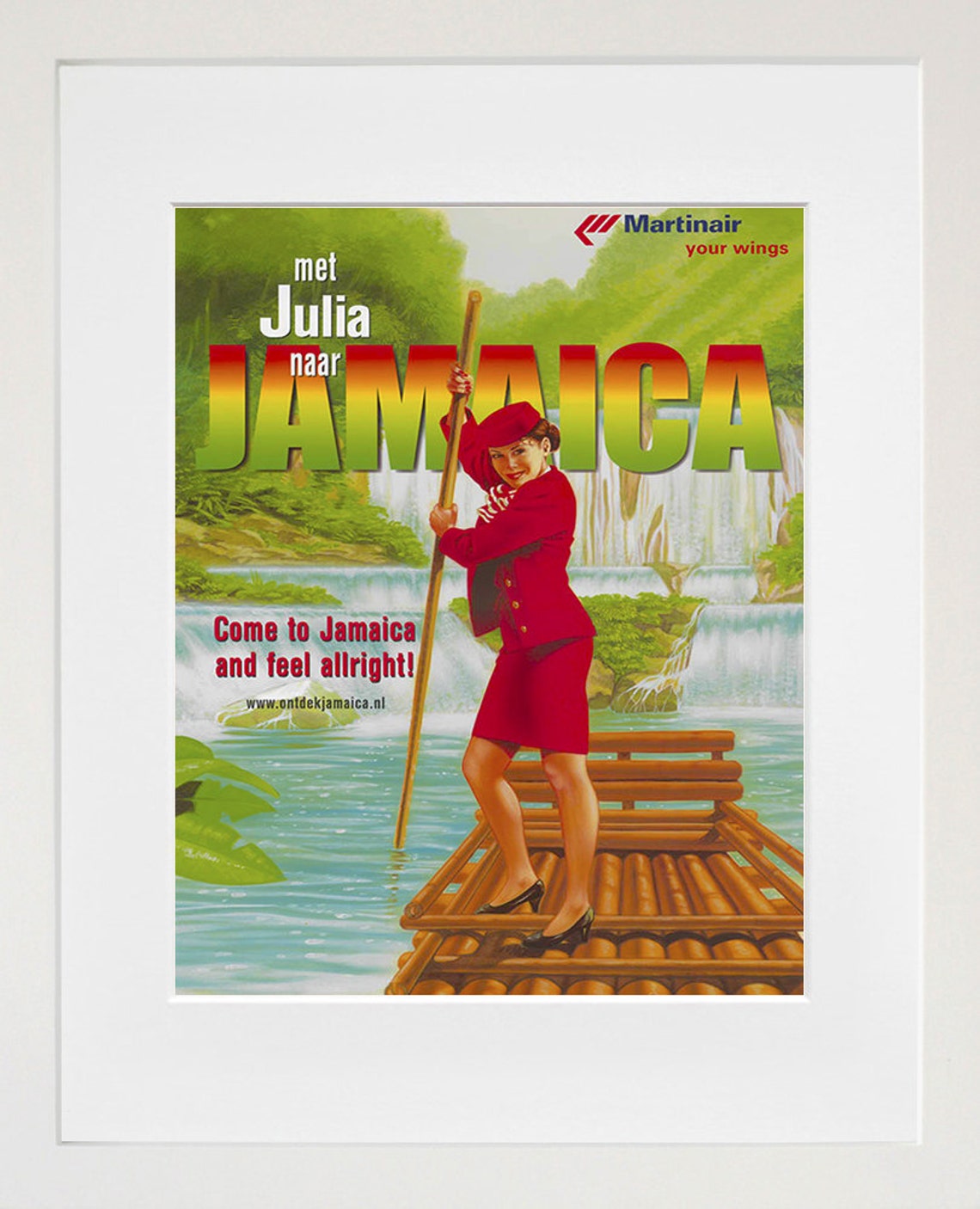 Jamaica Come Feel Allright Martinair Bamboo Rafting Travel Poster