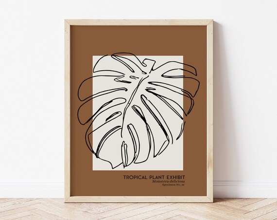 Tropical Plant Exhibit Monstera Leaf Line Art Botanical Poster