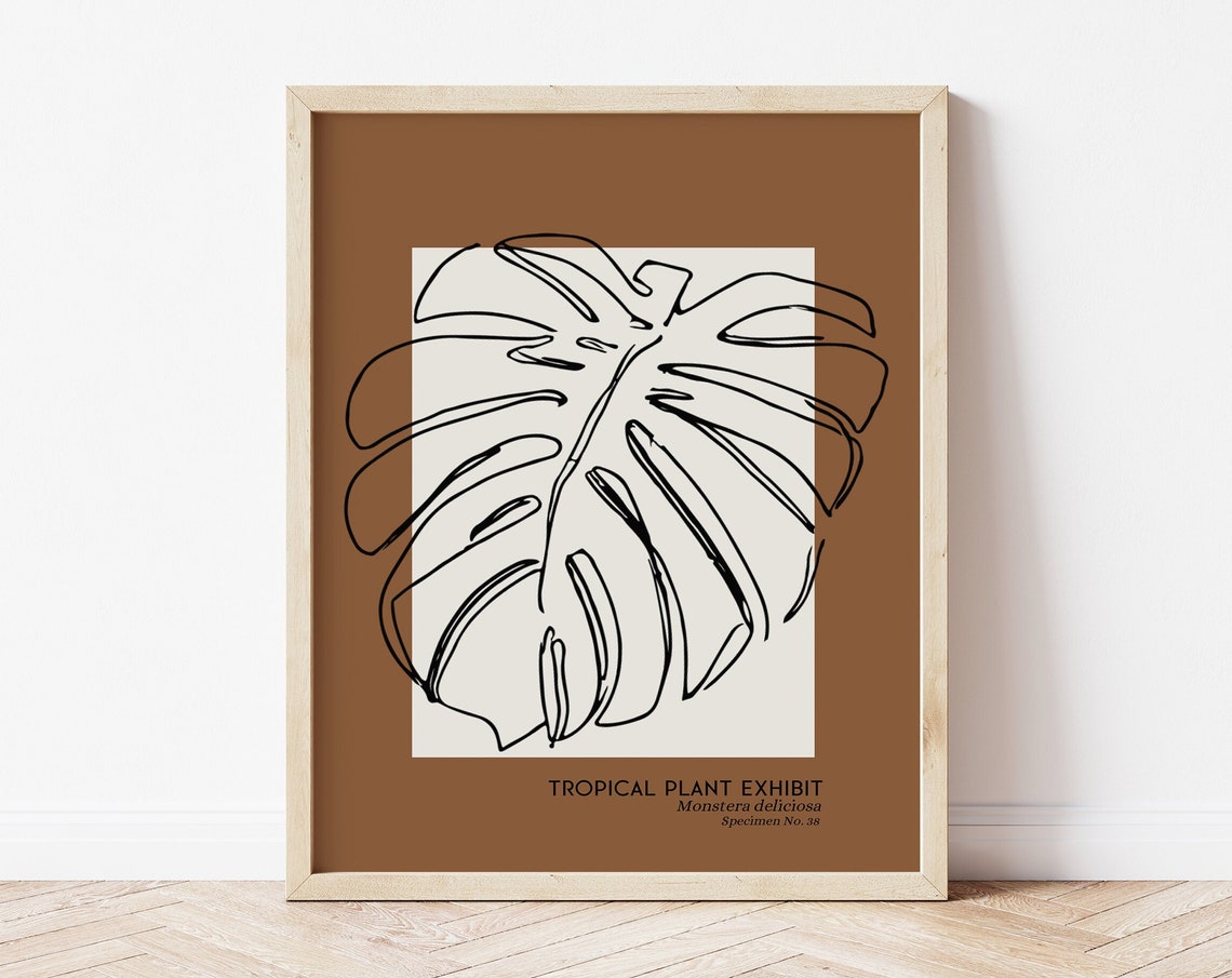 Tropical Plant Exhibit Monstera Leaf Line Art Botanical Poster