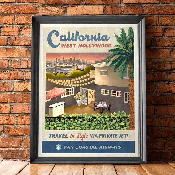 West Hollywood Sur Alley Travel Poster, Retro Inspired