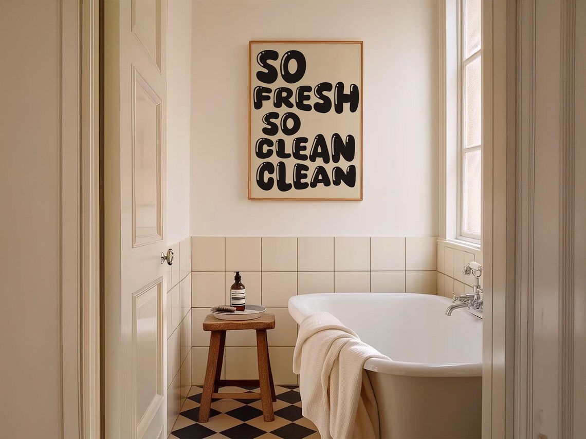 So Fresh So Clean Bathroom, Preppy Wall Art Print