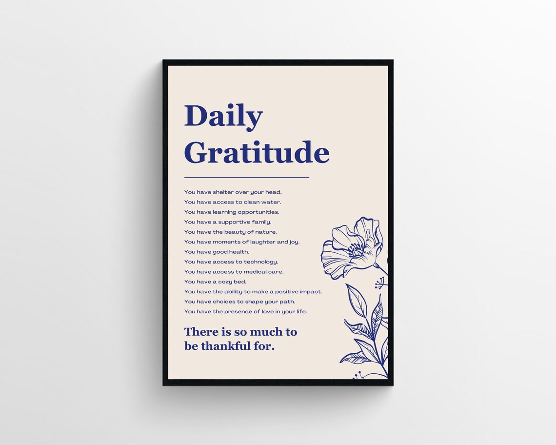 Daily Gratitude Botanical Thankful List Minimalist Quote Poster - Image 2
