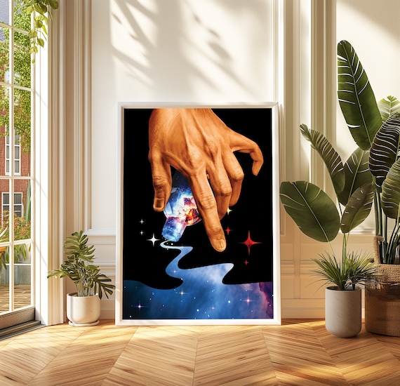 Starborn Cosmic Hand Pouring Galaxy From Bottle Space Art Poster