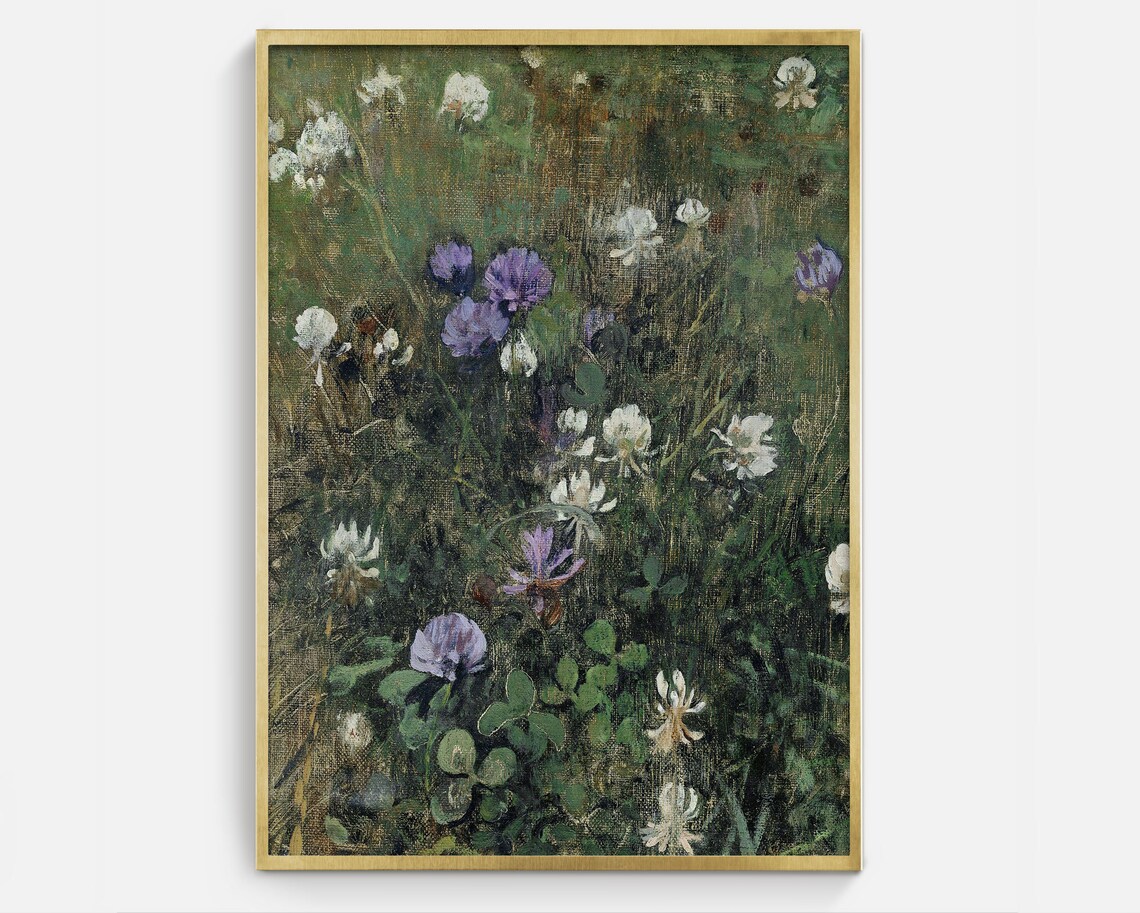 Purple Florals, Vintage Oil Painting Art Print