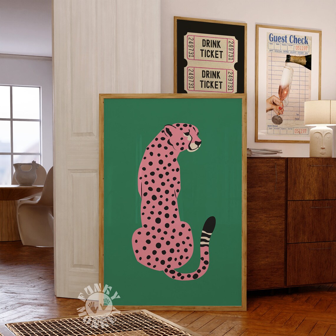 Pink Cheetah Leopard Poster Print, Maximalist Boho Decor