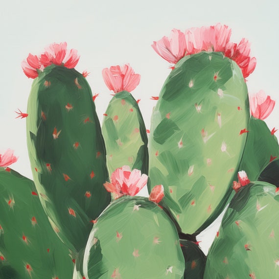 Cactus Print, Boho Pink Flower Poster