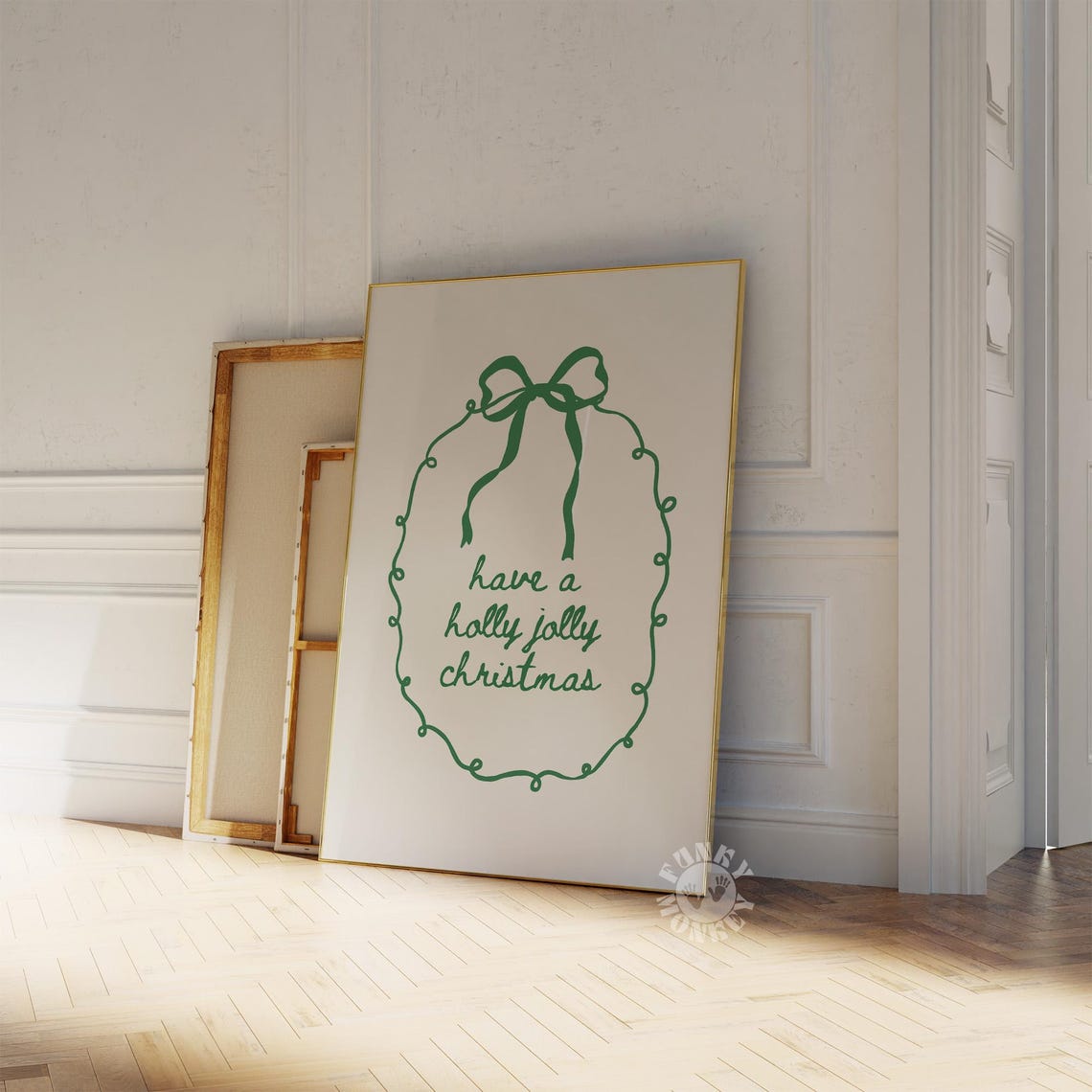 Have a Holly Jolly Christmas Green Bow Script Holiday Poster Decor