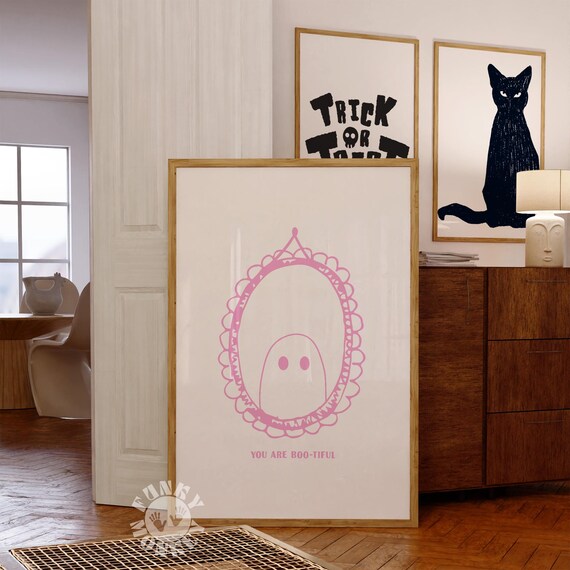 You Are Bootiful Halloween Poster Pink Halloween Decor Cute Ghost Wall Art Print Trendy Coquette Art Girly Print Girls Room Decor