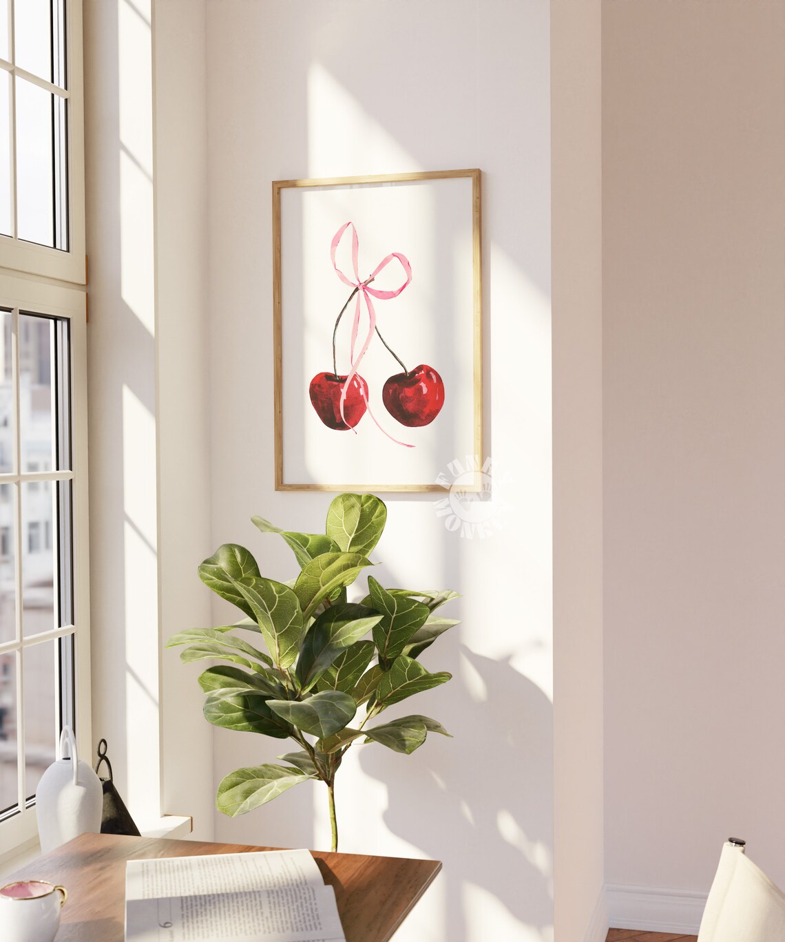 Cherry Print, Coquette Pink Bow Bedroom Decor